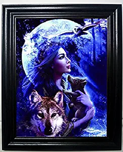 Those Flipping Pictures Wolf Princess 3D Framed Wall Art-Lenticular Technology Causes The Artwork to Have Depth and Move-Hologram Style Images-Holographic Optical Illusions