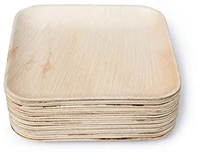 Charity Leaf 8" Disposable Palm Leaf Bamboo Like Square 25 Plates | All Natural, Biodegradable and Chemical Free | Weddings and Parties - (Pack of 25 Plates)