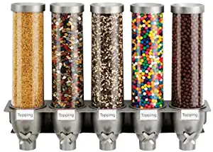 Rosseto EZ527 5-Container Ice Cream Topping Candy Wall Mount Dispenser, 1.3-Gallon