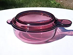 Vintage Corning Ware Pyrex VISION CRANBERRY Glass GRAB-A-MEAL Large Grab-It Bowl V240 with matching CRANBERRY GLASS LID / COVER 2-PC SET VISIONS VISIONWARE Round Casserole Baking Dish