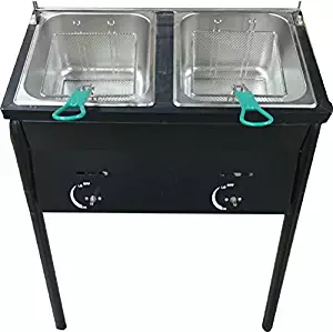 Bioexcel taco cart Outdoor Two Tank Fryer compatible with Propane Gas Tanks, comes with 2 Baskets & Stainless Steel Oil Tank 