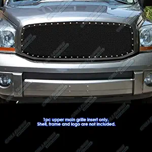 APS Compatible with 2006-2008 Dodge Ram Black Stainless Steel Mesh Rivet Stud Grille Grill Insert DL5318H
