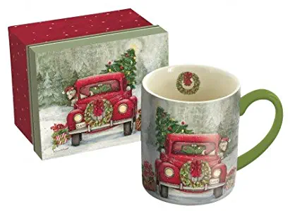 LANG - 14 oz. Ceramic Coffee Mug - "Santa's Truck", Art by Susan Winget - Wreath, Pickup, Christmas (5021077)