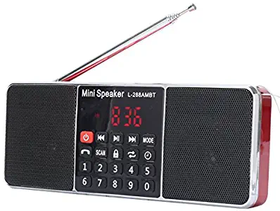 LCJ Portable Mutifunctional Bluetooth Dual Bands AM FM Radio Media Wireless Speaker MP3 Music Player Support TF Card USB Disk and Clock Function,1000MAH Rechargeable Li-ion Battery（L-288AMBT-Red）