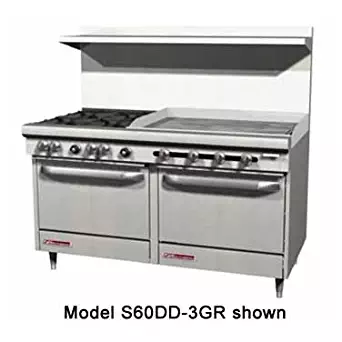 Southbend S60AC-3TL S-Series 60" Gas Restaurant Range w/ (4) Open Burners, 36" Left Thermostatic Griddle, (1) Convection Oven & (1) Cabinet Base