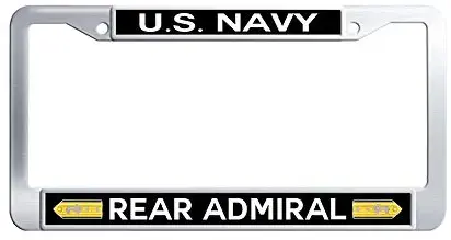JiuzFrames US Navy Rear Admiral License Plate Frame, Cool Stainless Steel Waterproof Metal License Cover Holder with Bolts Washer Caps(6' x 12' in)