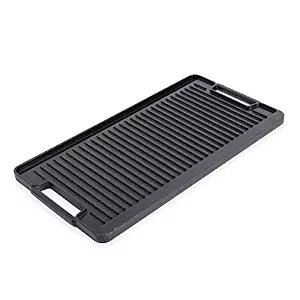 Artisanal Kitchen Supply Pre-Seasoned Cast Iron Double Burner Grill/Griddle in Black, Oven Safe up to 500º F, Ultra Durable, Reversible