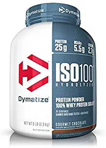 Dymatize ISO100 Hydrolyzed Protein Powder, 100% Whey Isolate Protein, 25g of Protein, 5.5g BCAAs, Gluten Free, Fast Absorbing, Easy Digesting, Gourmet Chocolate, 5 Pound