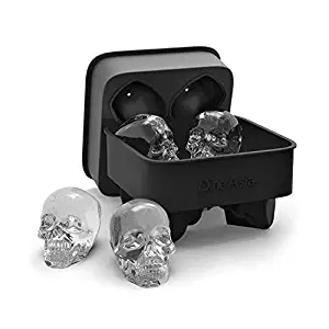 3D Skull Flexible Silicone Ice Cube Mold Tray, Makes Four Giant Skulls, Round Ice Cube Maker, Black- Pack of 1