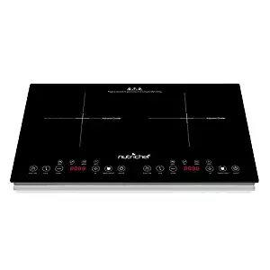 Dual 120V Electric Induction Cooker - 1800w Portable Digital Ceramic Countertop Double Burner Cooktop w/ Kids Safety Lock - Works w/ Stainless Steel Pan / Magnetic Cookware - NutriChef AZPKSTIND48