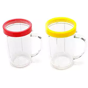 NutriGear Original Magic Bullet 22 Ounce Party Mugs Cups with Colored Lip Rings, Fits Original Magic Bullet Blender Juicer 250W MB1001
