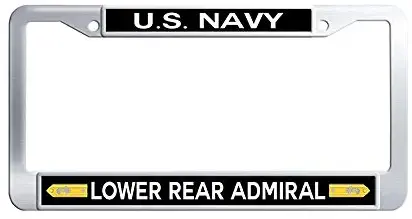 JiuzFrames US Navy Lower Rear Admiral License Plate Covers, Personalized Stainless Steel Waterproof Metal License Cover Holder with Bolts Washer Caps(6' x 12' in)