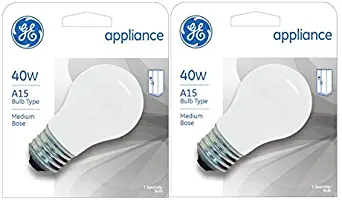 GE Appliance A15 Light Bulb, Inside Frost, 40-Watt, 355 Lumens, Medium Base, 3-1/2 Inches (2 Pack)