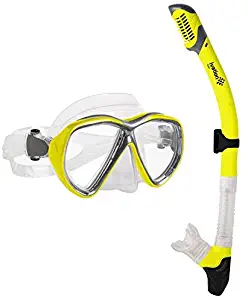 Snorkel Mask Set - Snorkeling Gear - Double Lens Diving Mask & Snorkel w/Dry Top, Lower Purge Valve, Perfect for Diving, Snorkeling, Swimming -Ivation