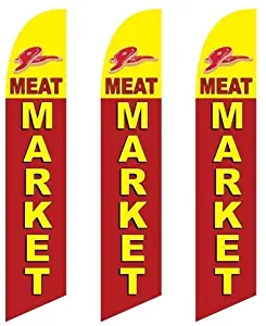 3 (three) Pack Tall Swooper Flags Meat Market Red Yellow T Bone Steaks