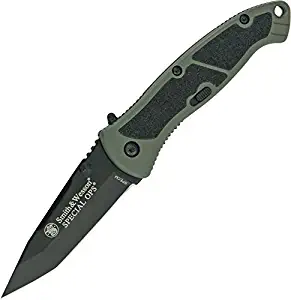 Smith & Wesson Special Ops SPECM 7.4in S.S. Assisted Opening Knife with 3.1in Tanto Blade and Aluminum Handle for Outdoor, Tactical, Survival and EDC