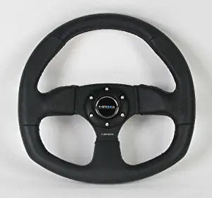 NRG Steering Wheel - 09 (Flat Bottom) - 320mm (12.60 inches) - Black Leather/Oval - Part # ST-009R