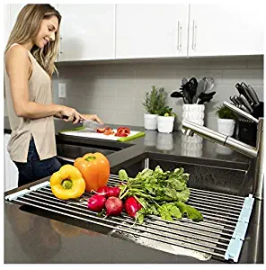 Loft&Fox Over the Sink Dish Drying Rack, Kitchen Sink Space Saving Stainless Steel Dishes Organizer, Foldable Draining Rack for Kitchen 20.5" x 13" Large Sink Rack for Veggies