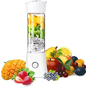 Portable Blender,esonmus Personal Blender with BPA Free Glass Cup,USB Rechargeable Smoothie Blender for Shakes and Smoothies,6 Stainless Steel Blades,480Ml,with Handle Ring and Cleaning Brush,White
