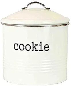 Home Basics Tin Kitchen Food Storage Organization Canister Collection (Cookie Jar with Cover, Ivory)