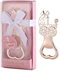 15 pcs Bottle Opener Baby Shower Favors Baby Carrige Shaped Party Souvenirs for Guests Cute Party Supplies Decoration Gift for Girl Birthday with Individual Gift Box (Baby Carriage Pink, 15)