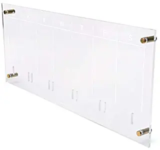 russell+hazel Acrylic Weekly Wall Calendar, Clear and Gold-Tone, Includes Wet Erase Markers and Mounting Hardware, 24” x 10” x .25”