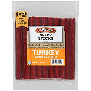 Old Wisconsin Turkey Sausage Snack Sticks, Naturally Smoked, Ready to Eat, High Protein, Low Carb, Keto, Gluten Free, 28 Ounce Resealable Package