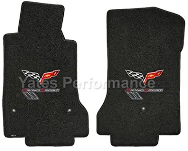 2010-2012 Corvette Grand Sport Ebony Black Floor Mats - Flags & Gray Logos