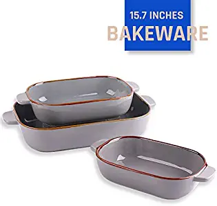 Kvv Rectangular Bakeware Set of 3 Piece,Lasagna Pans,Ceramic Baking Pan,Baking Dishes for Cooking, Kitchen, Cake Dinner, Banquet and Daily Use, 13 x 9 Inches (grey)