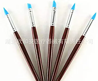 Hot Sale 5 pcs/Set Wine Red Wooden Handle Nail Art Brushes Blue Soft Silicone Head Sculpture Pen(3 Sets)