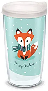 Tervis 1334121 Christmas Fox Insulated Tumbler with Wrap and Frosted Lid, 16 oz, Clear