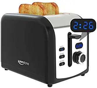 2 Slice Retro Toasters, Keenstone Stainless Steel Toaster with LED Timer Display and 1.5'' Wide Slot, Defrost/Reheat/Cancel Fuction, 6 Toasting Shade Settings, Removable Crumb Tray, Black