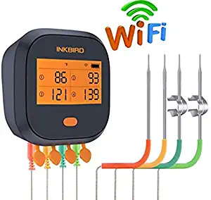 Inkbird WiFi Grill Thermometer IBBQ-4T, Rechargeable Wireless BBQ Thermometer with 4 Probes, Calibration, Timer, High and Low Alarm, Digital Meat Thermometer for Smoker, Oven, Kitchen, Drum