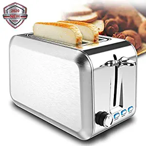 2 Slice Toaster Stainless Steel Best Rated Prime Toaster 2 Slice with Removable Crumb Tray and 7 Bread Shade Settings Reheat Defrost Cancel Functions for Bread Waffles