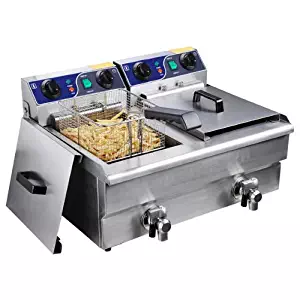Commercial Deep Fryer: Stainless Steel Electric Counter Top Fryer with Drain (Multiple Sizes) (Dual Tank)