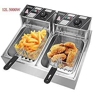 Electric Deep Fryer 5000W 12L Capacity Stainless Steel Deep Fryer Machine for Commercial Restaurant Kitchen Home Use [US STOCK] (#2/12L-Double Tank)