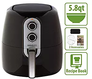 Simple Living 5.8qt XL Electric Digital Touch Screen Air Fryer | Multi Cooking Divider, Control Knobs, Non Stick, Double Layered Rack, Optimal Temperature Balancing | Portable & Perfect For Family