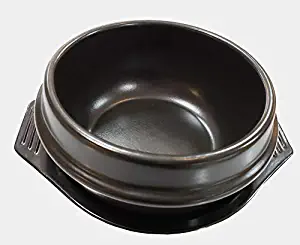 Black Dolsot/Stone Bowl w/Black Tray for Hot Pot/Bibimbap & Korean Food (1, 6.25 inch (38 oz))