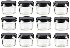 Nakpunar 12 pcs, 4 oz Mason Glass Jars with Black Lids