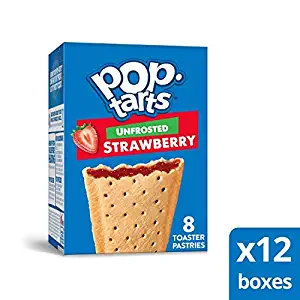 Pop-Tarts, Breakfast Toaster Pastries, Unfrosted Strawberry, Proudly Baked in the USA,96 count(Pack of 12, 13.5 oz Boxes)