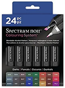 Crafter's Companion Markers-24 Pc Spectrum Noir Colouring System Alcohol Marker Dual Nib Pens Box Set-Darks-Pack of 24