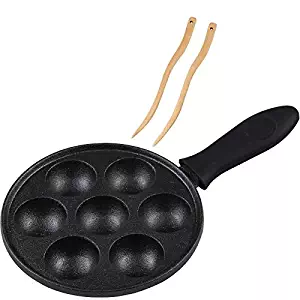Cast Iron Aebleskiver Pan for Danish Stuffed Pancake Balls by Upstreet (Black)
