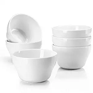 Sweese 1301 Porcelain Bouillon Cups - 8 Ounce Dessert Bowls for Cottage Cheese, Fruit, Crackers, Salsa, Little Size Dishes - Set of 6, White