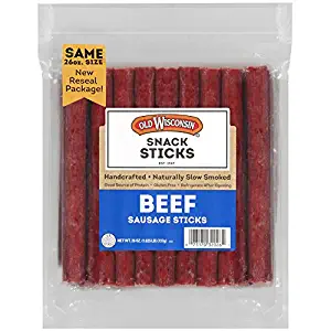 Old Wisconsin Beef Sausage Snack Sticks, Naturally Smoked, Ready to Eat, High Protein, Low Carb, Keto, Gluten Free, 26 Ounce Resealable Package