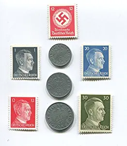 Super Premium Nazi World War Two WW2 German Coin Swastika Coins and Hitler Stamp Set / Collection