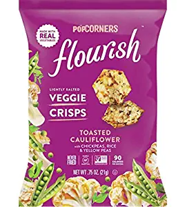 Popcorners Flourish Toasted Cauliflower Veggie Crisps, Plant-Based Protein, Gluten Free Snacks, 24 Pack, 0.75 oz