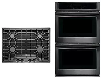 Frigidaire 2-Piece Kitchen Package with FFGC3026SB 30" Gas Cooktop, and FFET3026TB 30" Electric Double Wall Oven in Black Stainless Steel