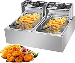 SSLine Heavy Duty Deep Fryer, 12.7QT/12L Stainless Steel Large Double Cylinder Electric Fryers with Removable Basket and Professional Heating Element, 110V/5000W Max US Plug (12 L)