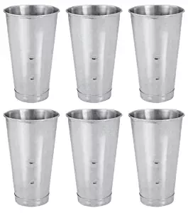 SET OF 6, 30 Oz. (Ounce) Malt Cup, Milkshake Cup, Blender Cup, Cocktail Mixing Cup, Stainless Steel, Commercial Grade