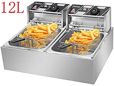 12L 5000W MAX Deep Fryer with 2 Baskets, Stainless Steel Dual Basket Electric Fryer, Countertop Food Cooking & French Fries Fryer for Chicken Chips Home Kitchen Restaurant (a-12L) (a)